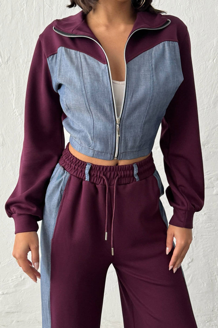 Purple Denim Fabric Soft Textured Pants Jacket Set BCHN-25261021 - New Haven