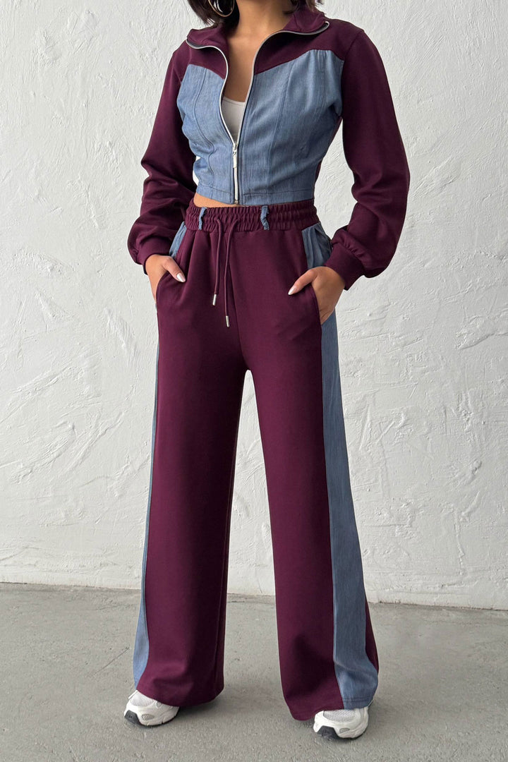 Purple Denim Fabric Soft Textured Pants Jacket Set BCHN-25261021 - New Haven