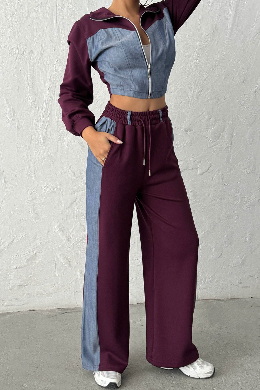 Purple Denim Fabric Soft Textured Pants Jacket Set BCHN-25261021 - New Haven