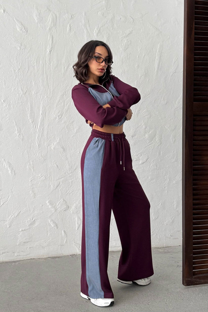 Purple Denim Fabric Soft Textured Pants Jacket Set BCHN-25261021 - New Haven