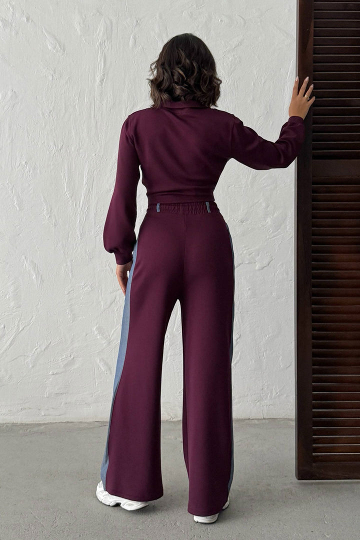 Purple Denim Fabric Soft Textured Pants Jacket Set BCHN-25261021 - New Haven