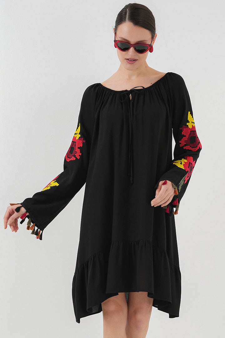 BGD Women Embroidered Midi Dress 2531 - Black - Kutaisi