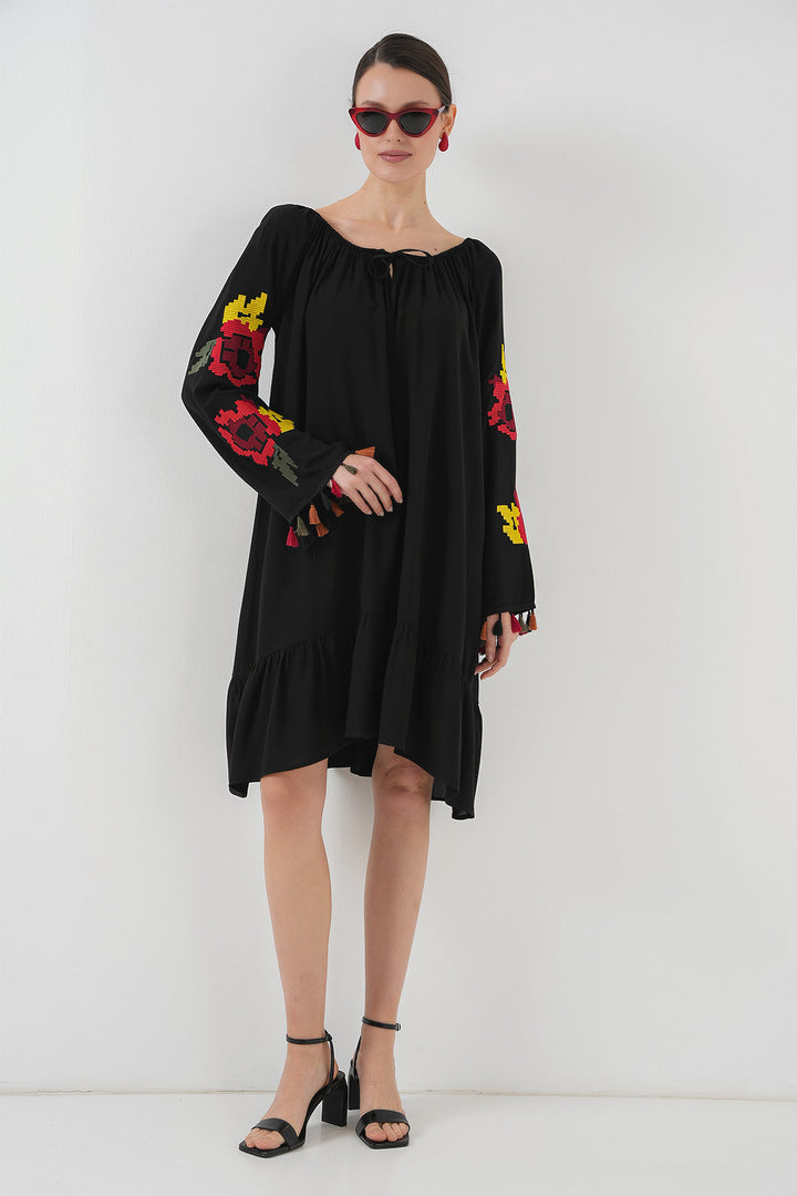 BGD Women Embroidered Midi Dress 2531 - Black - Kutaisi