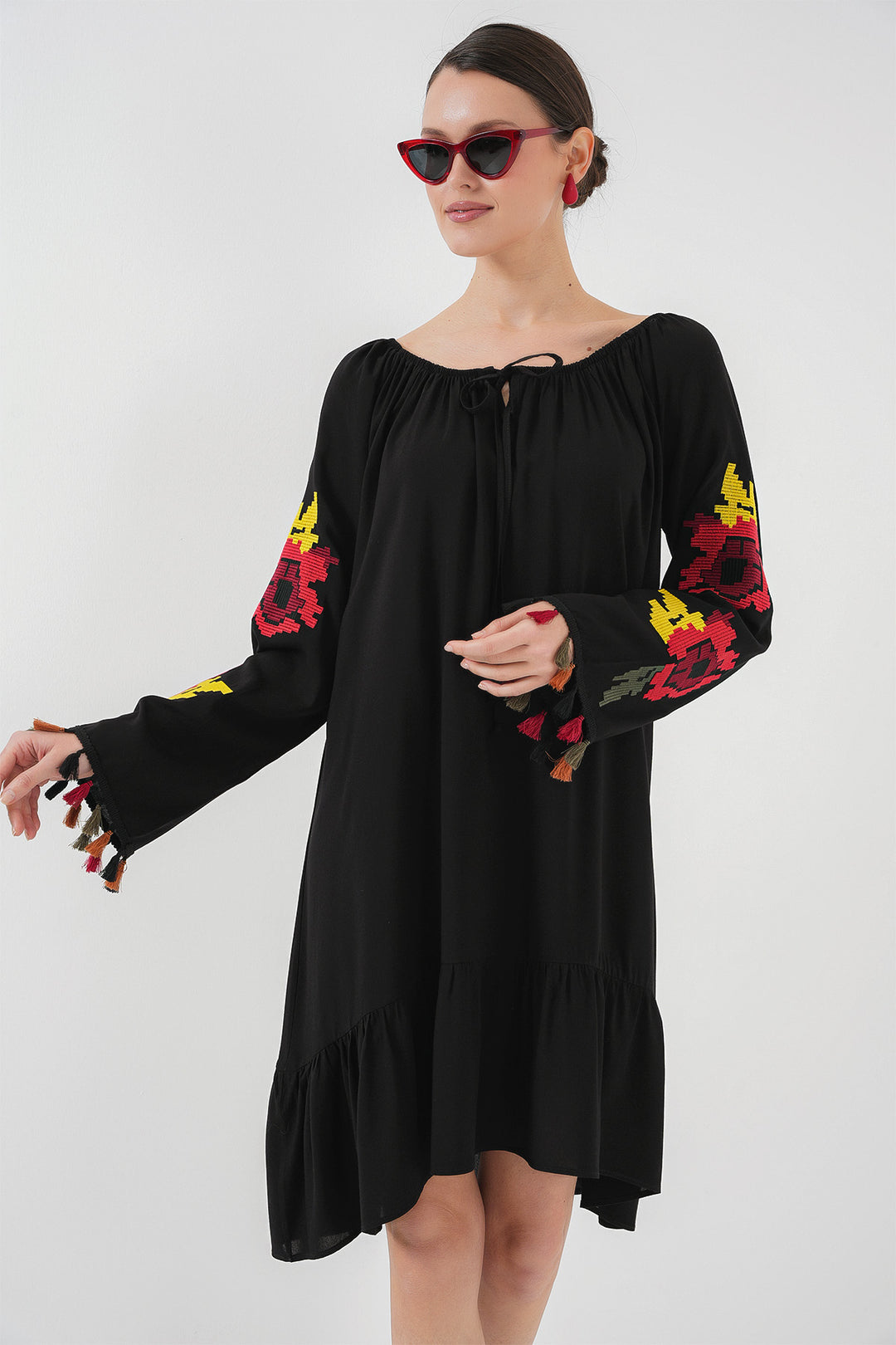 BGD Women Embroidered Midi Dress 2531 - Black - Kutaisi