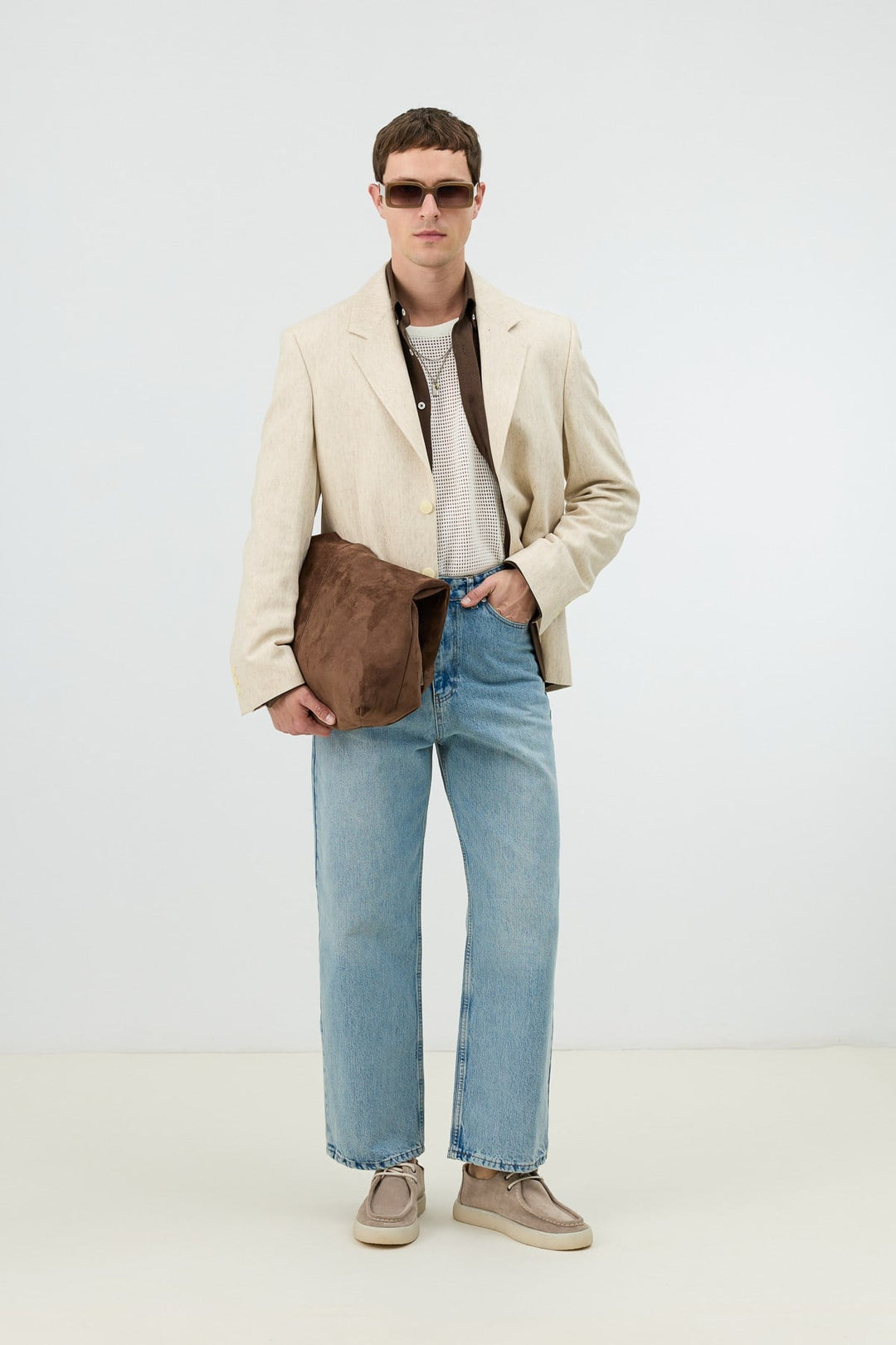 ANT Antioch Natur Keten Karışımlı Balıksırtı Desenli Erkek Blazer Ceket - Chelmsford