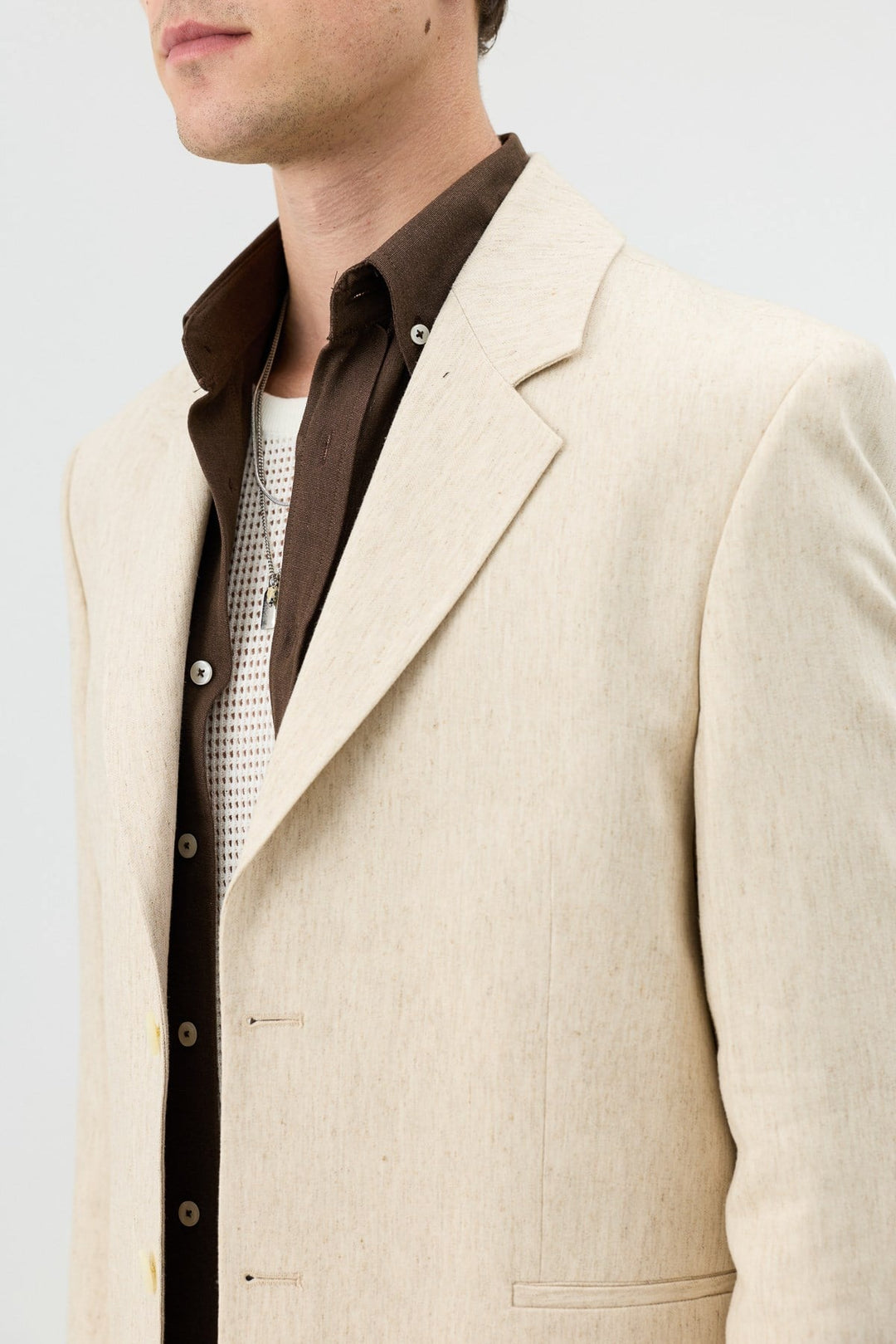 ANT Antioch Natur Keten Karışımlı Balıksırtı Desenli Erkek Blazer Ceket - Chelmsford