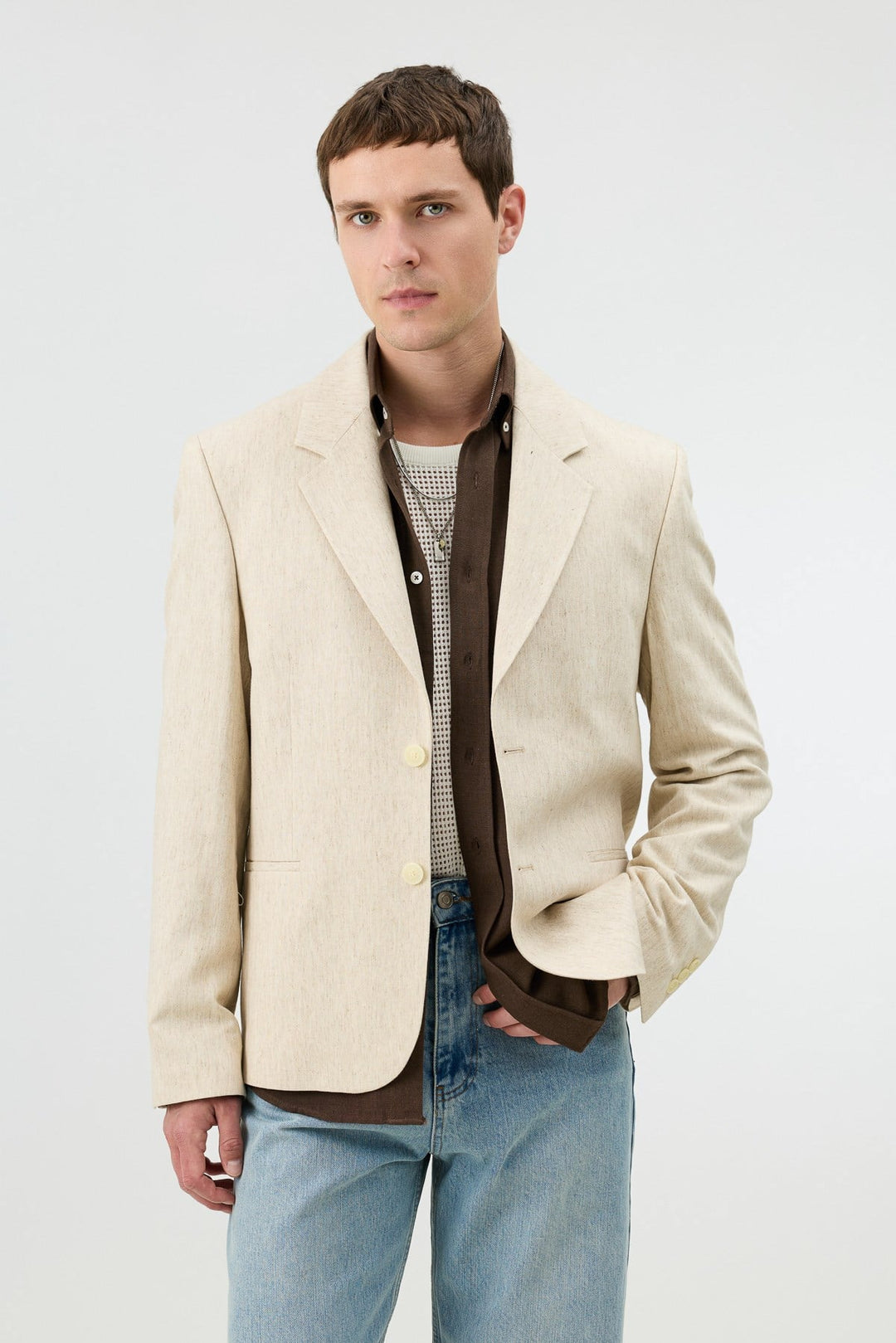 ANT Antioch Natur Keten Karışımlı Balıksırtı Desenli Erkek Blazer Ceket - Chelmsford