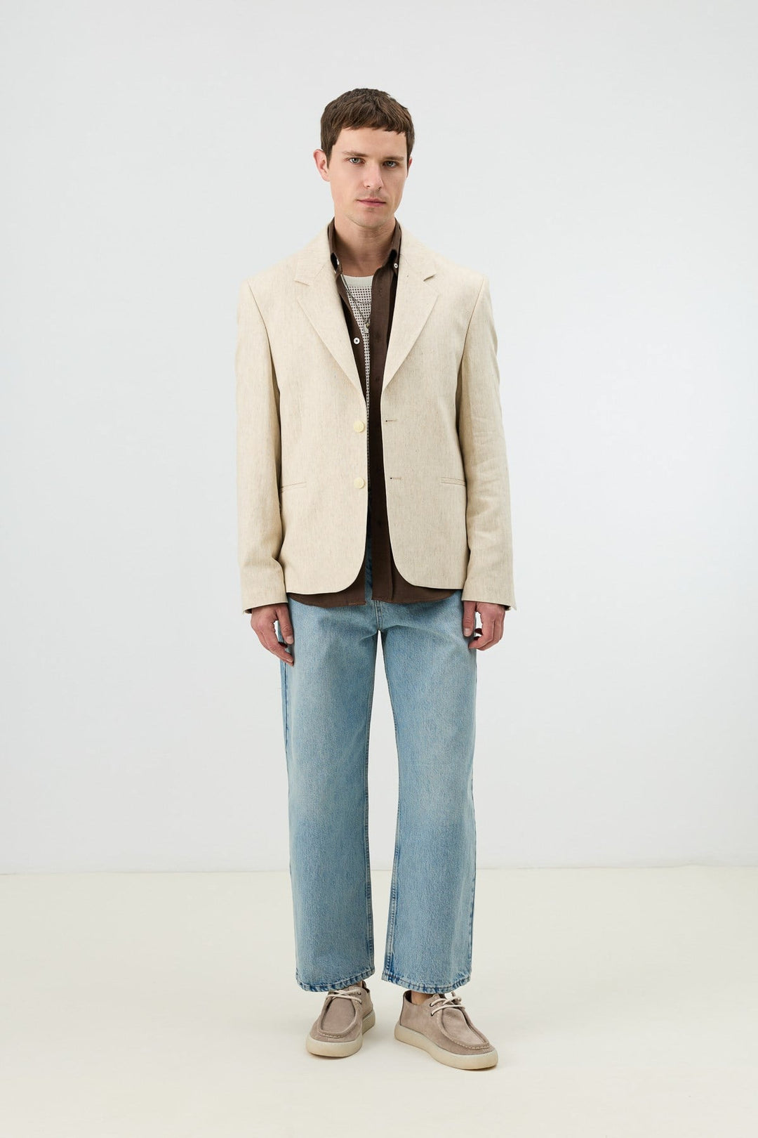 ANT Antioch Natur Keten Karışımlı Balıksırtı Desenli Erkek Blazer Ceket - Chelmsford