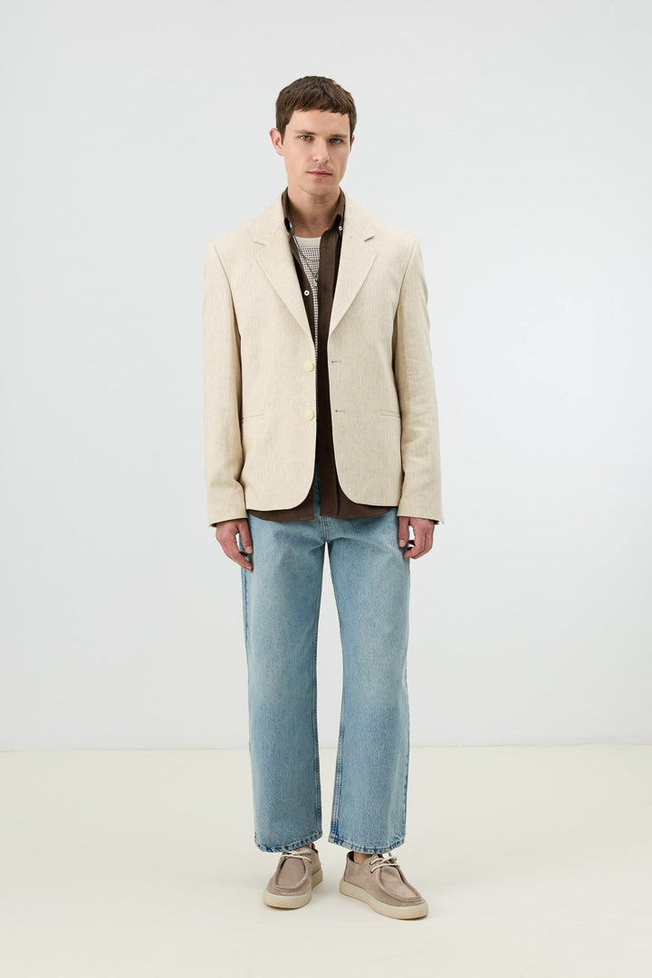 ANT Antioch Natur Keten Karışımlı Balıksırtı Desenli Erkek Blazer Ceket - Chelmsford