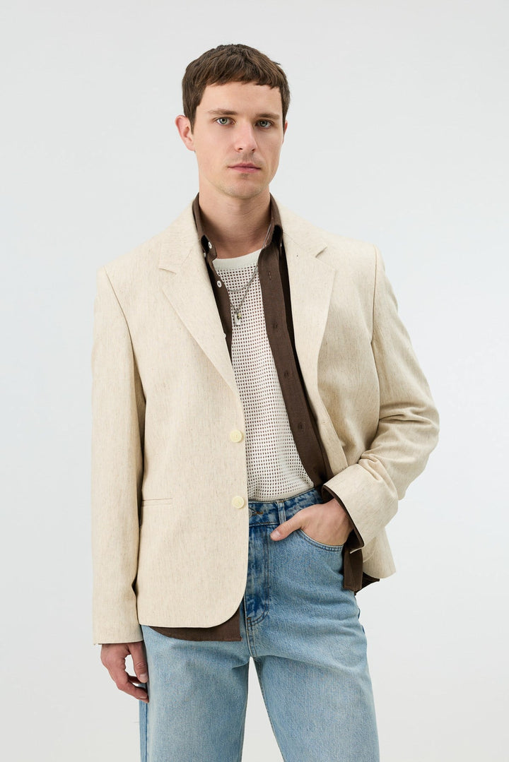 ANT Antioch Natur Keten Karışımlı Balıksırtı Desenli Erkek Blazer Ceket - Chelmsford