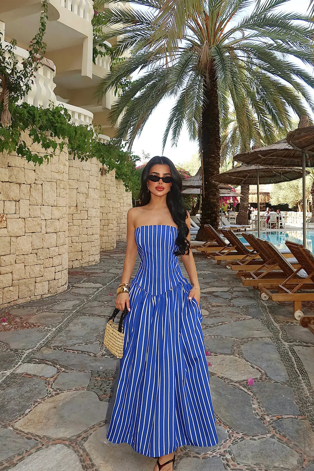 EYY Women Navy Blue Bonnieh Striped Dress - Livry-Gargan