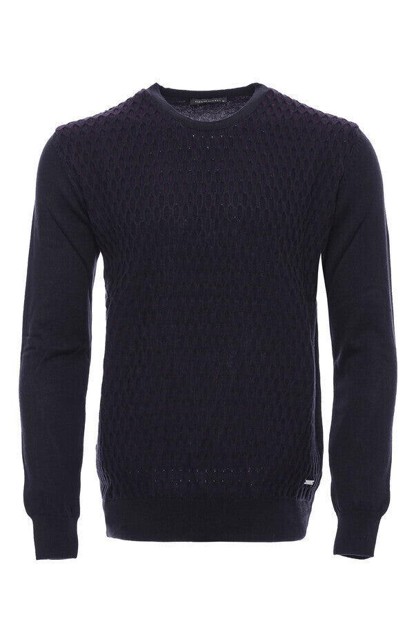 WSS Navy Blue Diamond Patterned Circle Neck Sweater  - Chenalhó