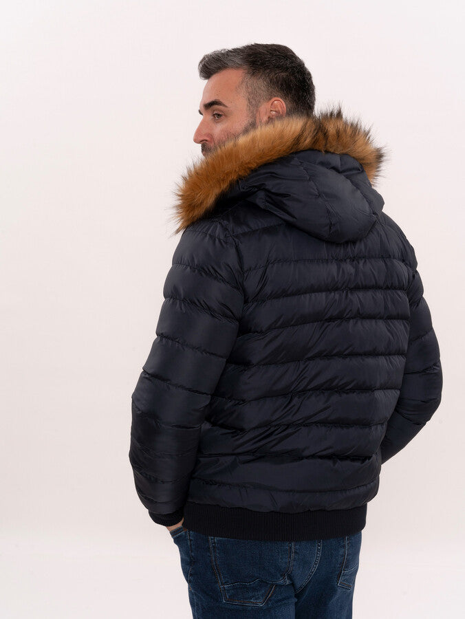 WSS Navy Blue Hooded Men's Down Coat  - Dzhankoi