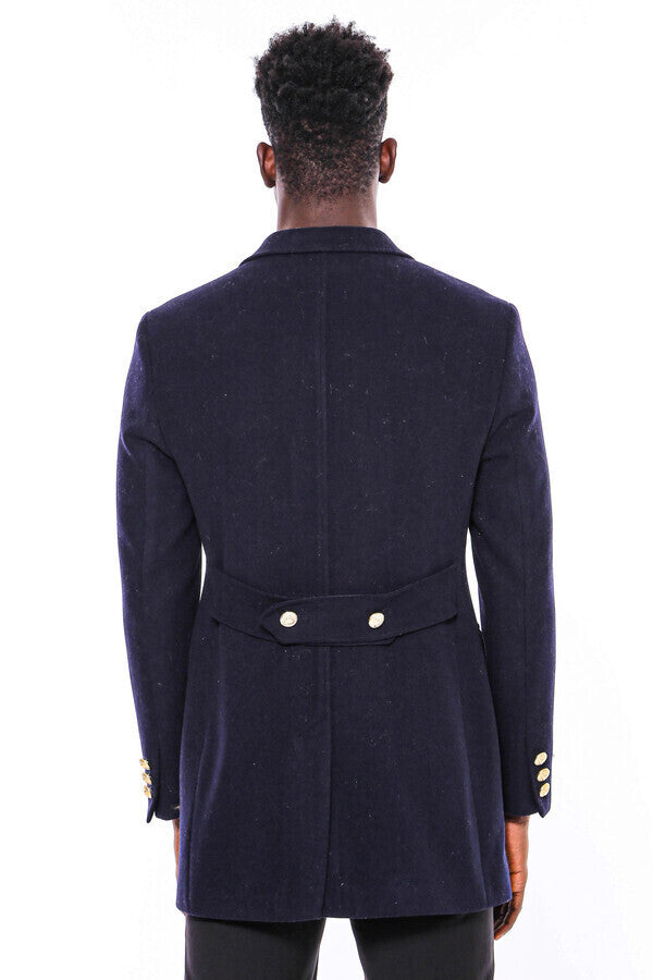 WSS Navy Blue Metal Buttoned Double Breasted Long Coat  - St. Johns