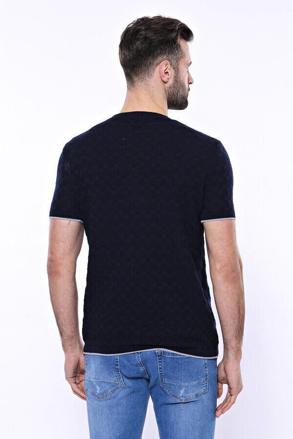 WSS Patterned Tricot Knitted Navy Blue Men T-Shirt  - Hillsboro