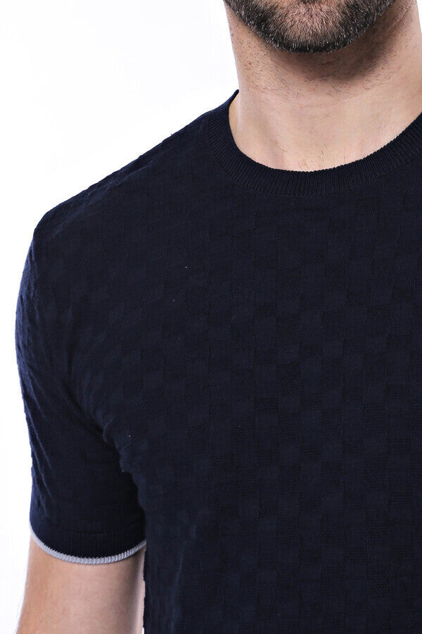 WSS Patterned Tricot Knitted Navy Blue Men T-Shirt  - Hillsboro