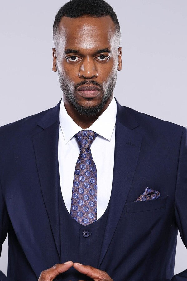 WSS Navy Blue Plain 3-Piece Suit with Vest  - Bad Homburg