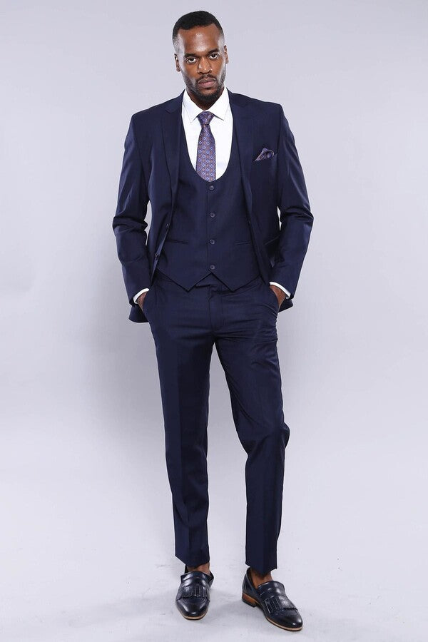 WSS Navy Blue Plain 3-Piece Suit with Vest  - Bad Homburg