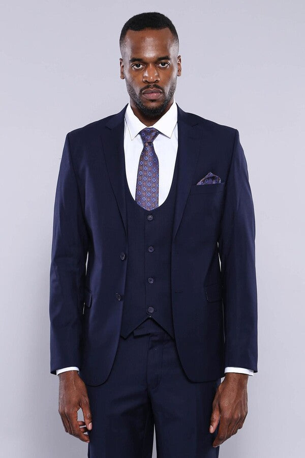 WSS Navy Blue Plain 3-Piece Suit with Vest  - Bad Homburg
