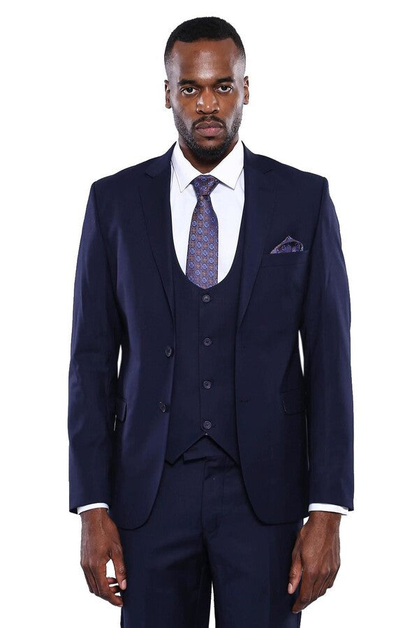 WSS Navy Blue Plain 3-Piece Suit with Vest  - Bad Homburg
