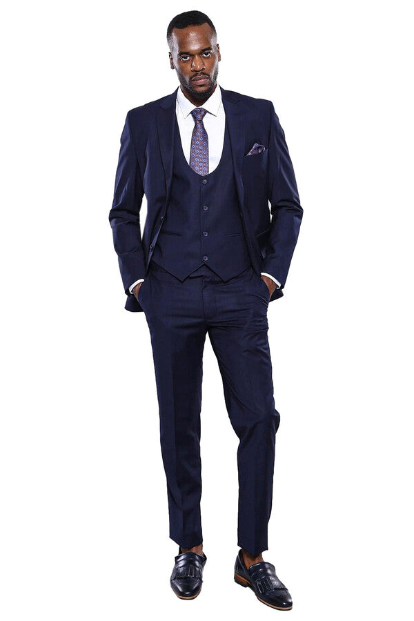 WSS Navy Blue Plain 3-Piece Suit with Vest  - Bad Homburg