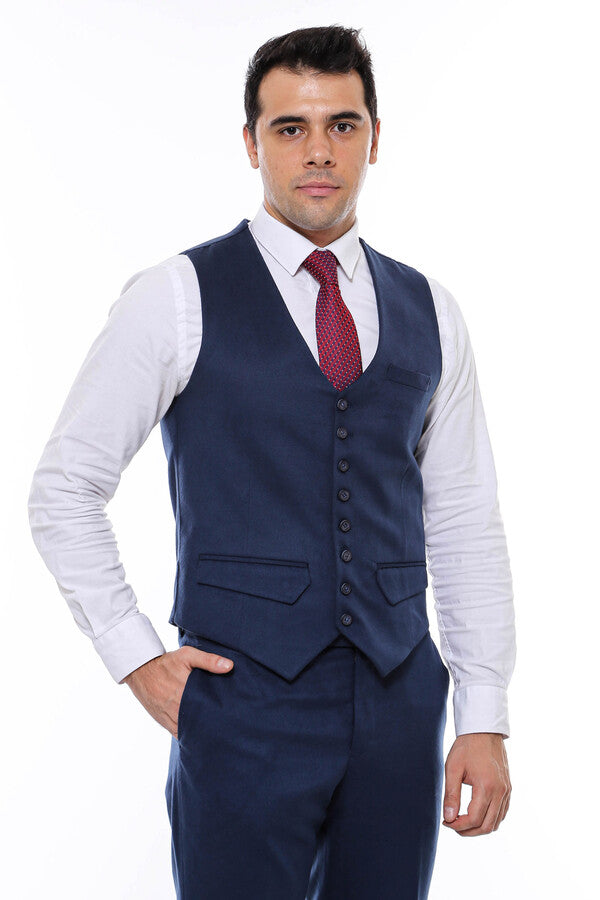 WSS Navy Blue Plain 8 Buttoned Vest  - Pervomaisk