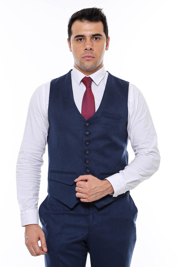 WSS Navy Blue Plain 8 Buttoned Vest  - Pervomaisk