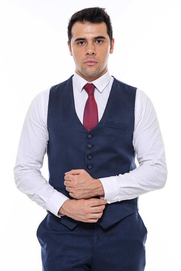 WSS Navy Blue Plain 8 Buttoned Vest  - Pervomaisk