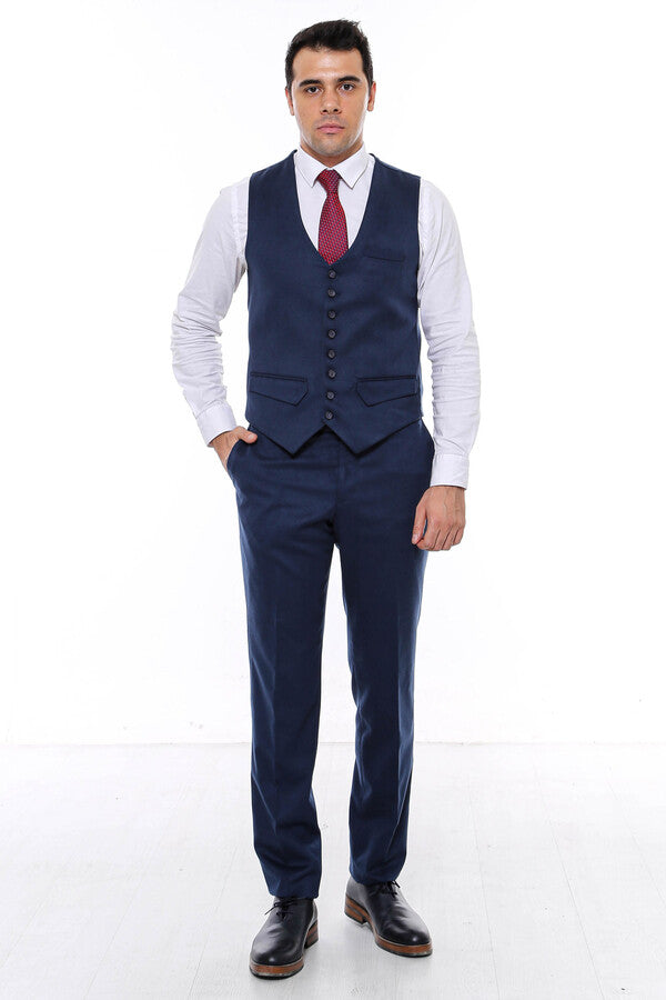 WSS Navy Blue Plain 8 Buttoned Vest  - Pervomaisk
