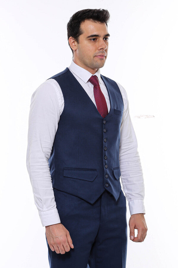 WSS Navy Blue Plain 8 Buttoned Vest  - Pervomaisk