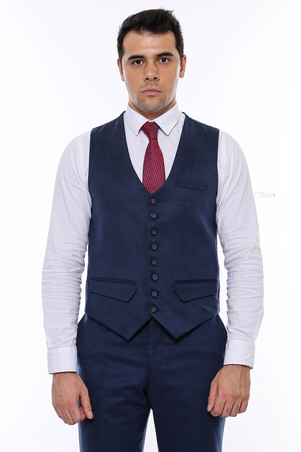 WSS Navy Blue Plain 8 Buttoned Vest  - Pervomaisk
