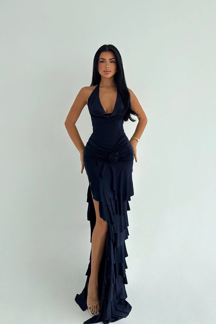 EYY Women Navy Blue Destiny Long Slit Dress - Hereford