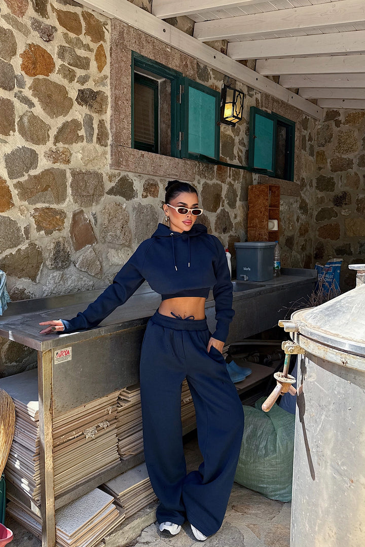 EYY Women Navy Blue Scarf Hooded Tracksuit - Poltava