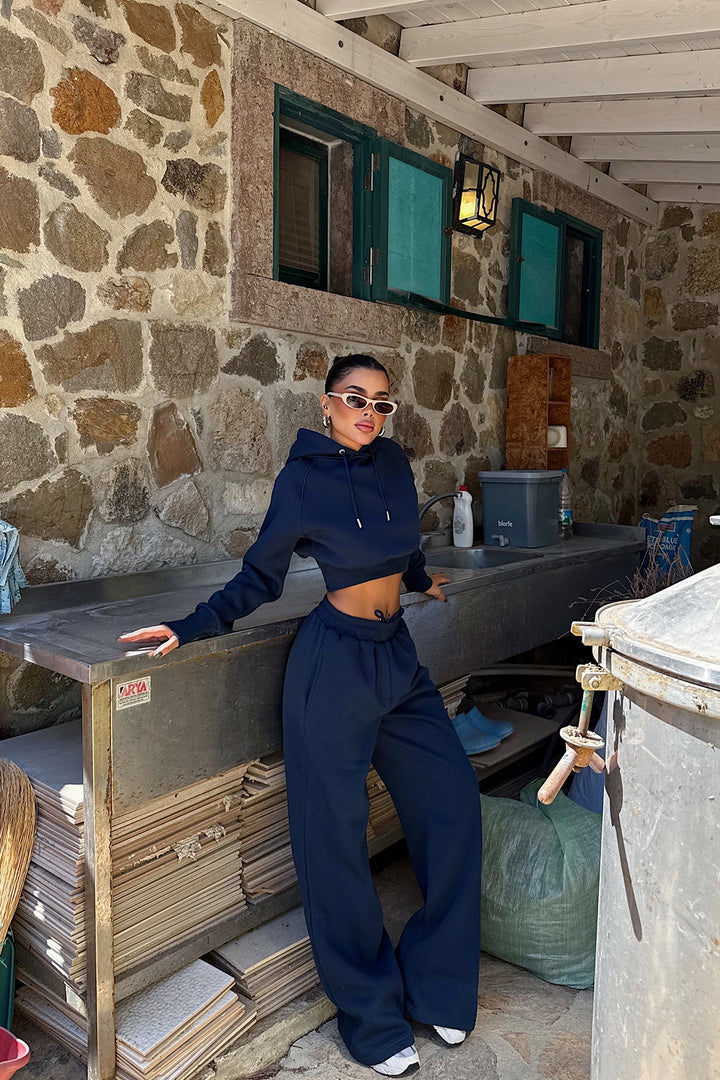 EYY Women Navy Blue Scarf Hooded Tracksuit - Poltava