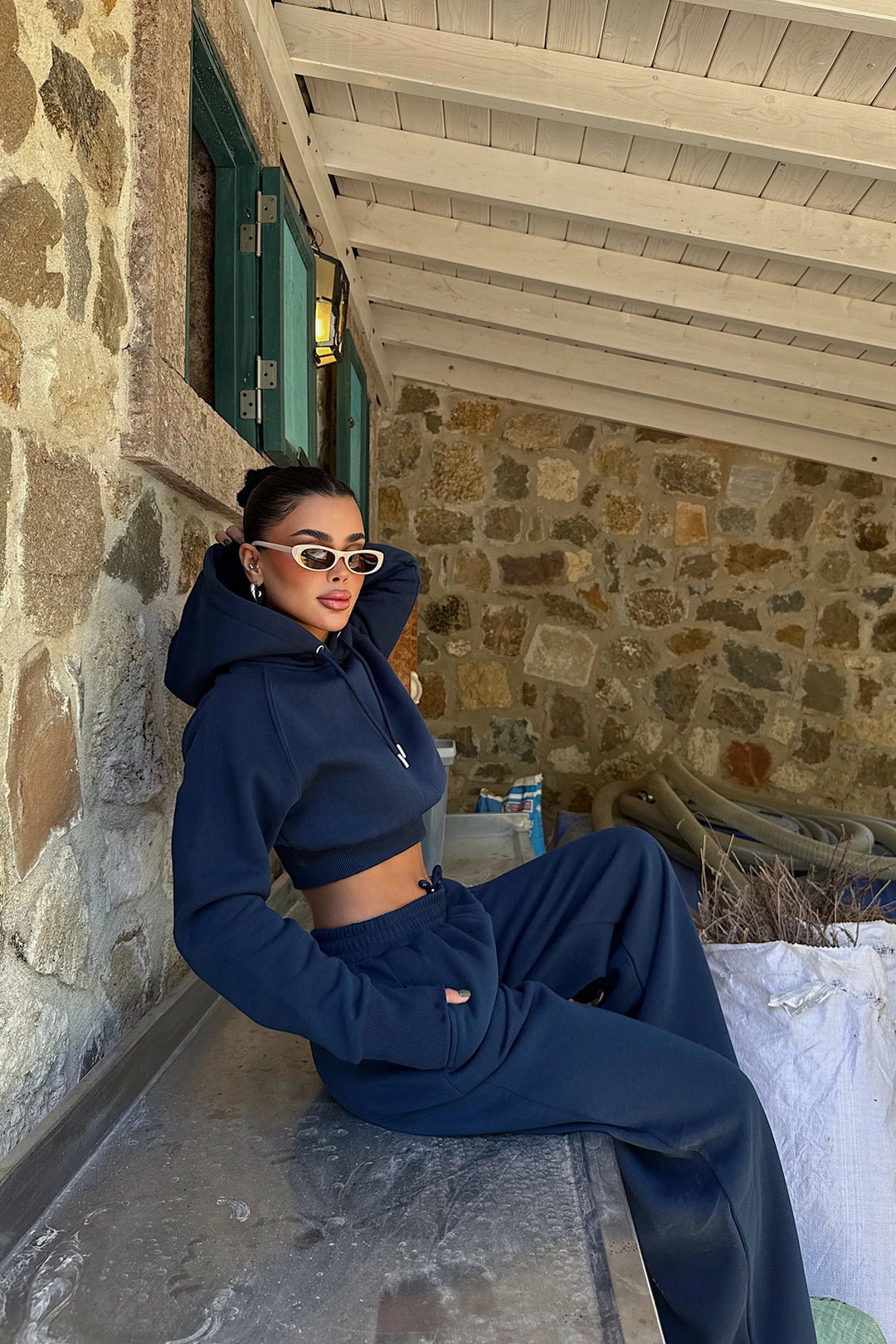 EYY Women Navy Blue Scarf Hooded Tracksuit - Poltava