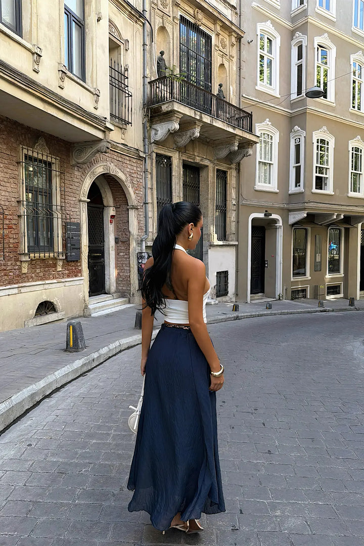 EYY Women Navy Blue Skirt with Belt Detail - Surrey