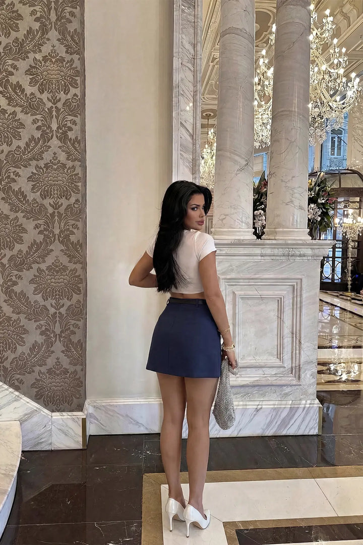 EYY Women Navy Blue Skirt with Pocket Detail and Belt - Edgware