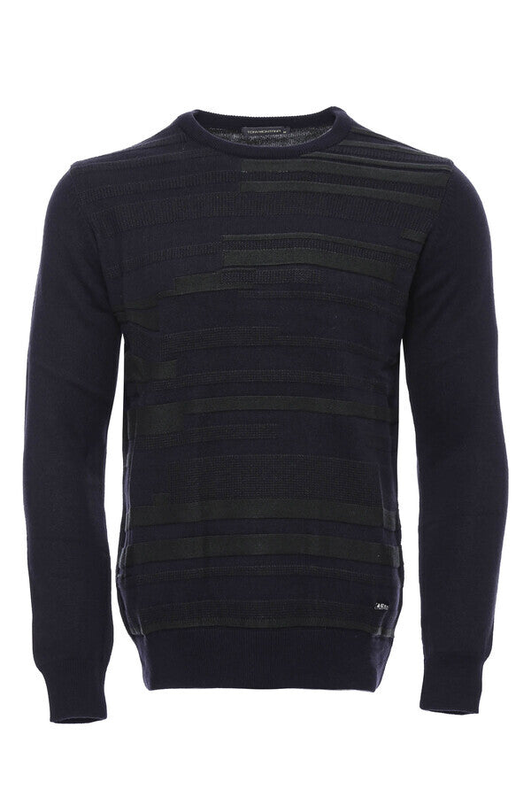 WSS Navy Chest Patterned Circle Neck Sweater  - Düren