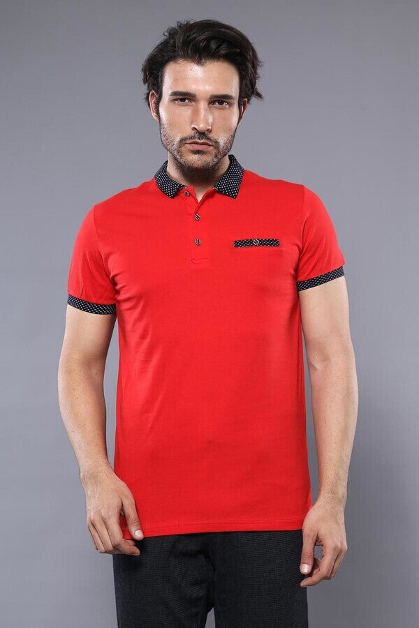 WSS Navy Detailed Men's Polo Shirt Red  - Grantham