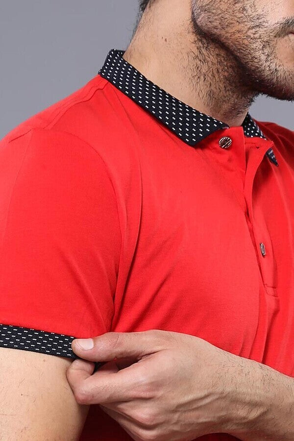 WSS Navy Detailed Men's Polo Shirt Red  - Grantham