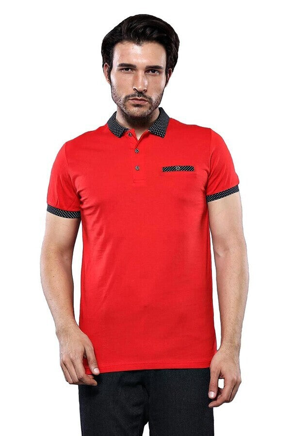 WSS Navy Detailed Men's Polo Shirt Red  - Grantham