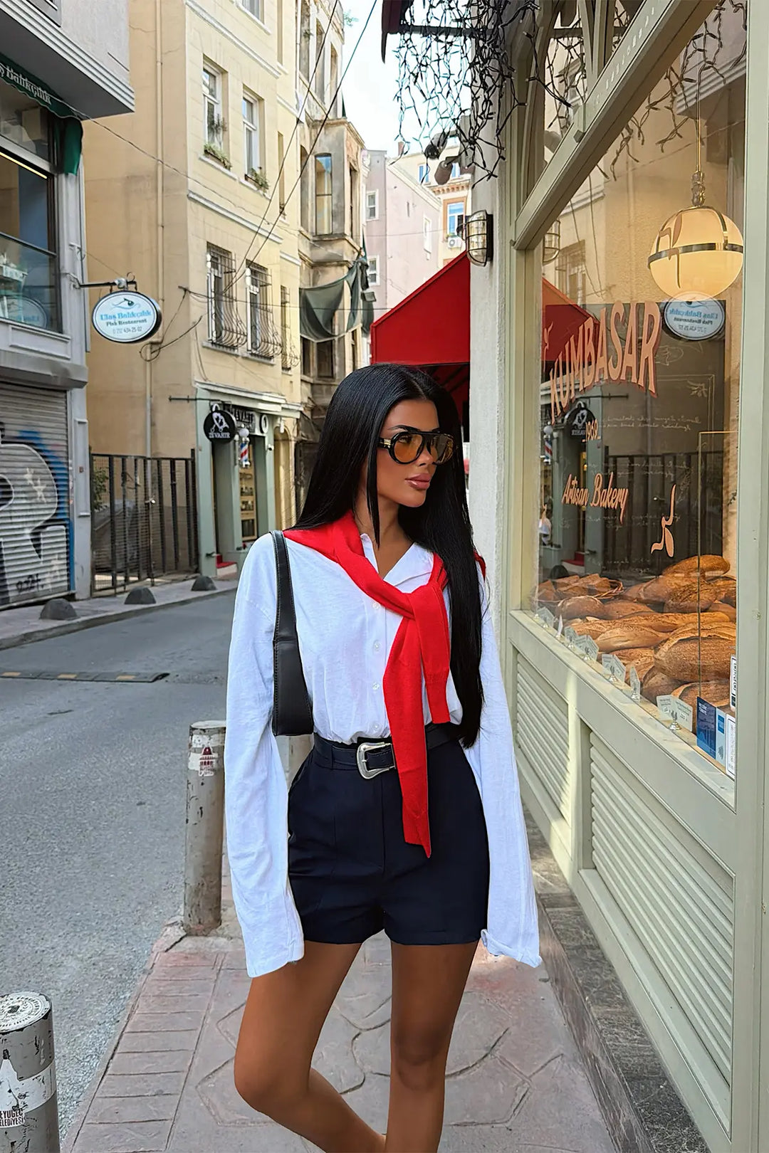 EYY Women Navy Shorts with Belt Detail - Laeken