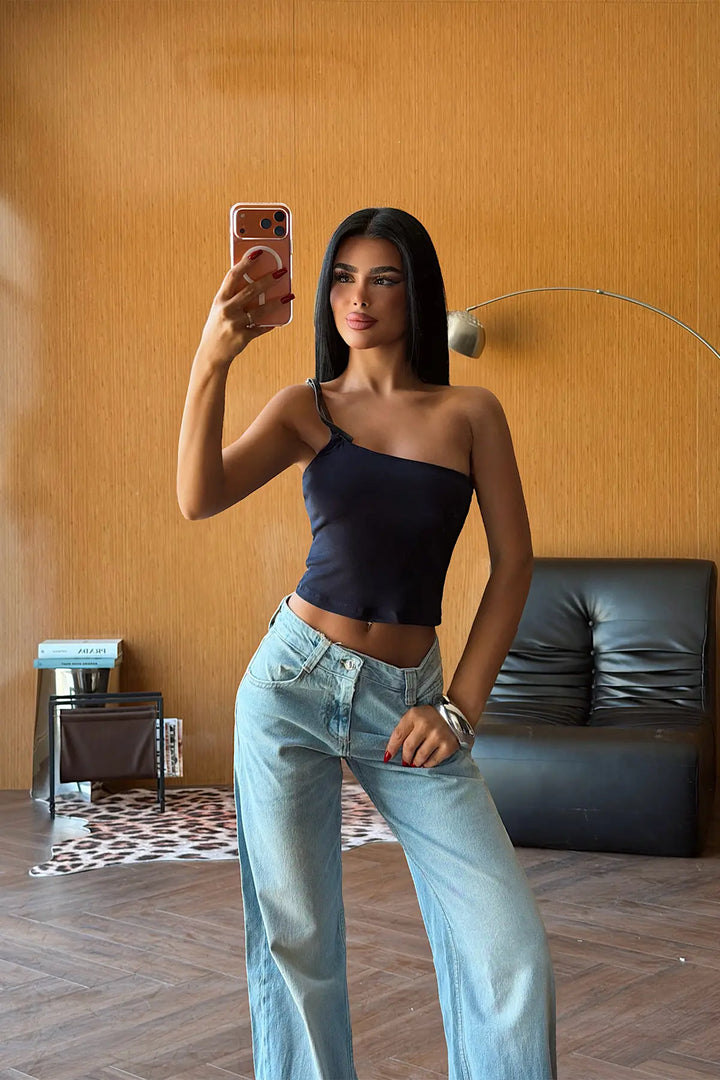 EYY Women Navy Strapless Crop Top with Belt Detail - Tangancícuaro de Arista