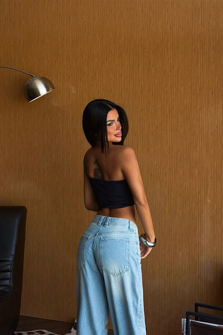 EYY Women Navy Strapless Crop Top with Belt Detail - Tangancícuaro de Arista