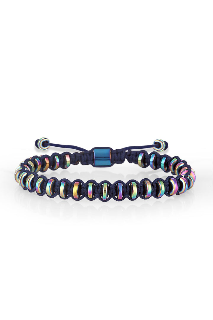 NVM NOON Hematite Stone Multi-Colored Adjustable Macrame Men's Bracelet NN1440 - Oak Lawn