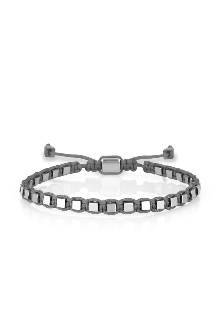 NVM NOON Square Figure Hematite Stone Grey Color Handmade Adjustable Macrame Men's Bracelet NN1424 - Anniston