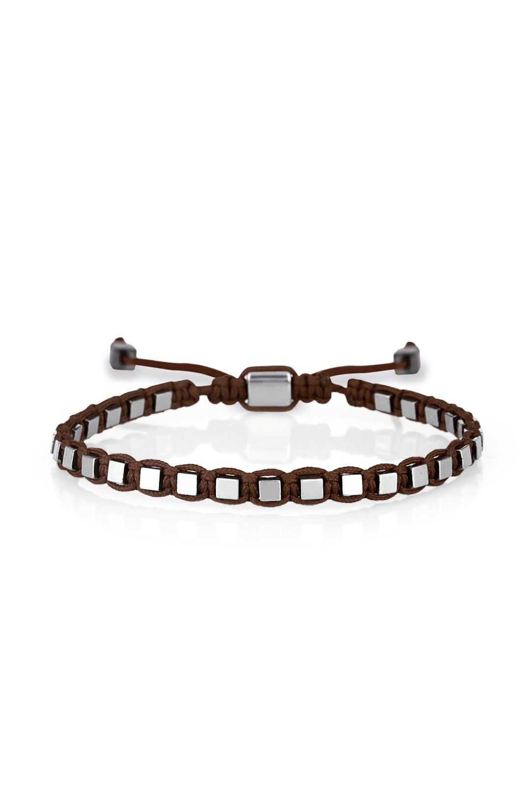 NVM NOON Square Shaped Hematite Stone Brown Color Handmade Adjustable Macrame Men's Bracelet NN1429 - Ibbenbüren
