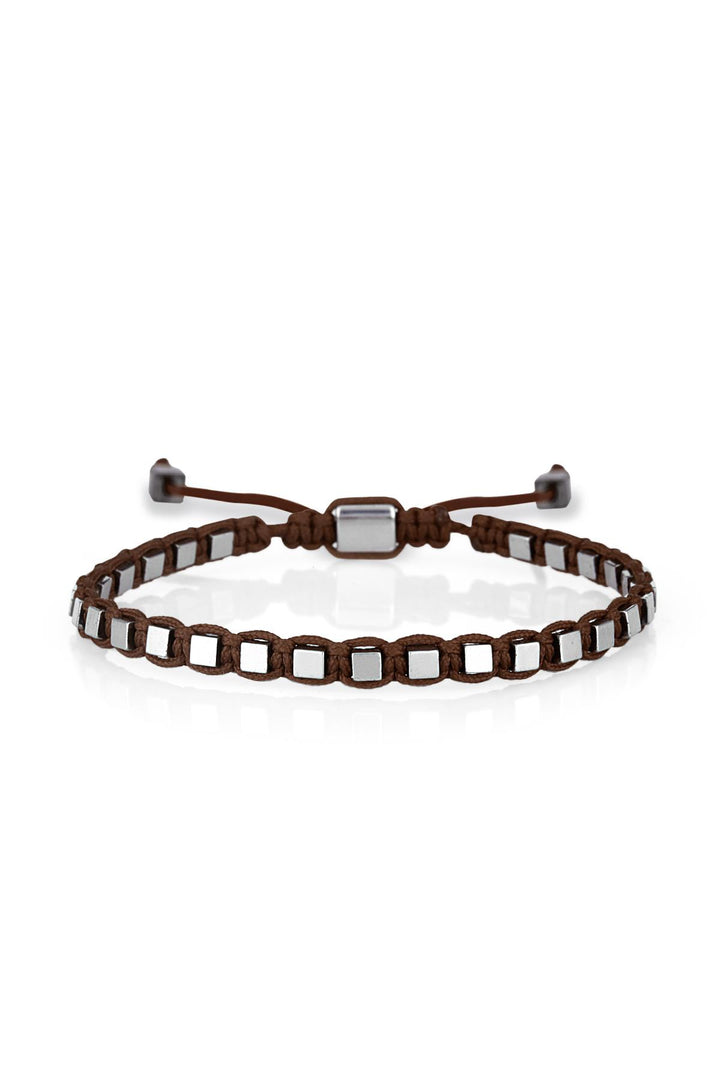 NVM NOON Square Shaped Hematite Stone Brown Color Handmade Adjustable Macrame Men's Bracelet NN1429 - Ibbenbüren