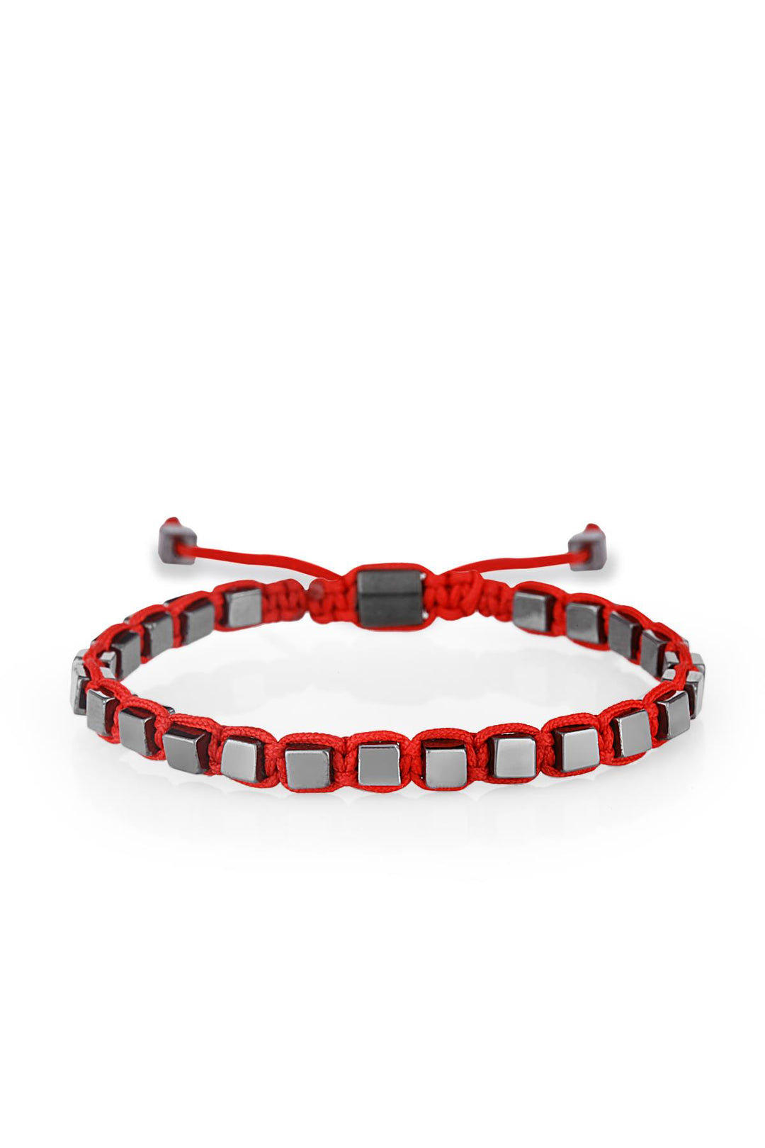 NVM NOON Square Shaped Hematite Stone Red Color Handmade Adjustable Macrame Men's Bracelet NN1407 - Fruit Cove
