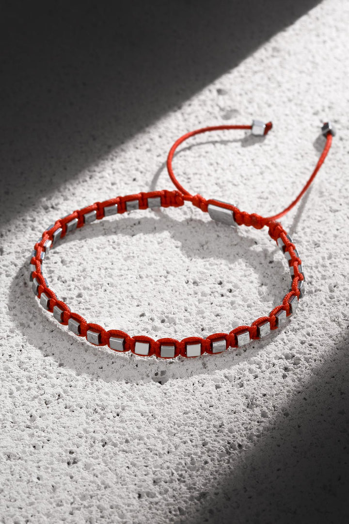 NVM NOON Square Shaped Hematite Stone Red Color Handmade Adjustable Macrame Men's Bracelet NN1423 - Sydney